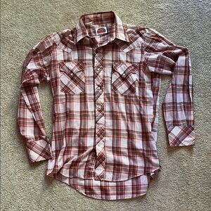 Vintage Miller Pearl Snap western Plaid Button-Up Shirt in Red and White